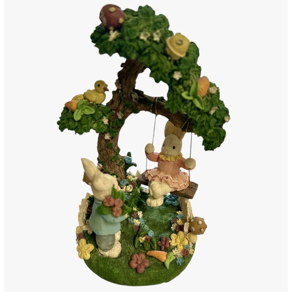 Vintage Jaimy Easter Swing Bunny Rabbit Resin Tree Figurine Sculpture Tall Birds